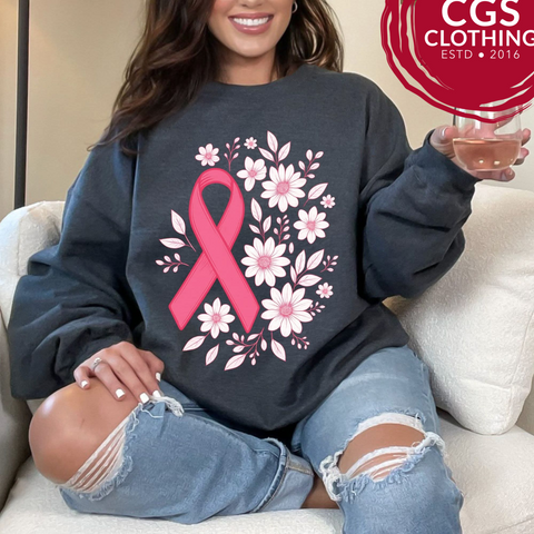 Breast Cancer Ribbon Flowers Sweatshirt