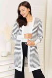 Double Take Striped Open Front Longline Cardigan