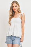 Smocking Bust With Self Tie Straps Sleeveless Waffle Top