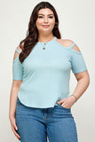 Plus Size, Solid Ribbed Cold Shoulder Top