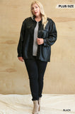 Faux Leather Button Down Shacket With Side Pockets