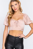 Short Slv Shirring Satin Crop Top