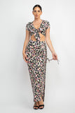 Front Knot Floral Top & Ruched Maxi Skirts Set
