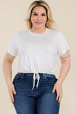 Plus Size Tie Front Drawstring Short Sleeve Crop Top