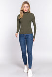 Long Slv Mock Neck Rib Sweater