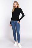 Long Slv Mock Neck Rib Sweater