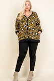 Plus Size Cozy Animal Mir Print With Brush Button Up Cardigan