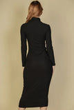 Ribbed Mock Neck Long Sleeve Bodycon Midi Dress