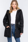 Fleece Lined Fur Hoodie Utility Jacket