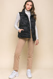 Zip Up Button Puffer Vest With Waist Toggles