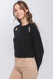 Knit Pullover Sweater With Cold Shoulder Detail