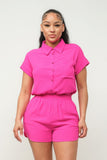 Button Down Pocket Loose Fit Top And Shorts Set